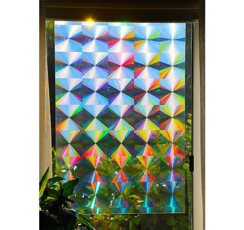 Window Film, Privacy Window Film, Stained Glass Decals, Holographic Rainbow Window  Film, Window Covering Film, Window Prism Film, Half Moon Anti-UV(17.5 x  118) 